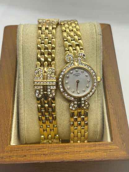 Rotary ladies quartz watch with matching diamanté bracelet