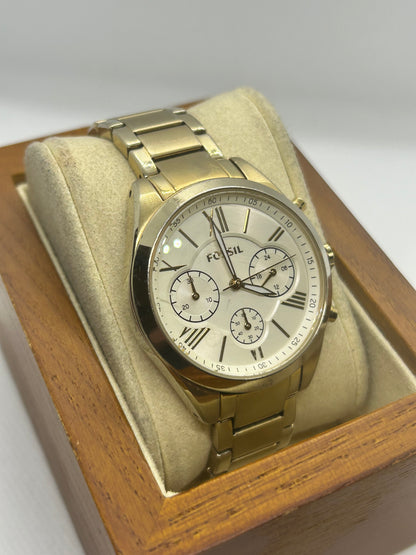 Fossil ladies quartz chronograph gold watch with chronograph dial