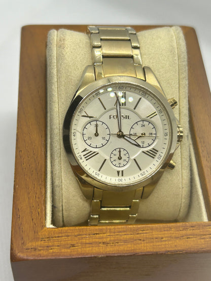 Fossil ladies quartz chronograph gold watch with chronograph dial