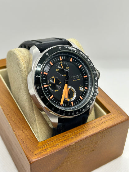 Fossil quartz chronograph with date function and rubber strap