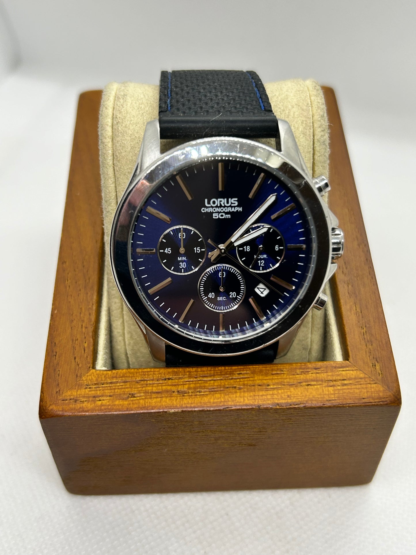 Lorus quartz Chronograph watch blue dial and date function