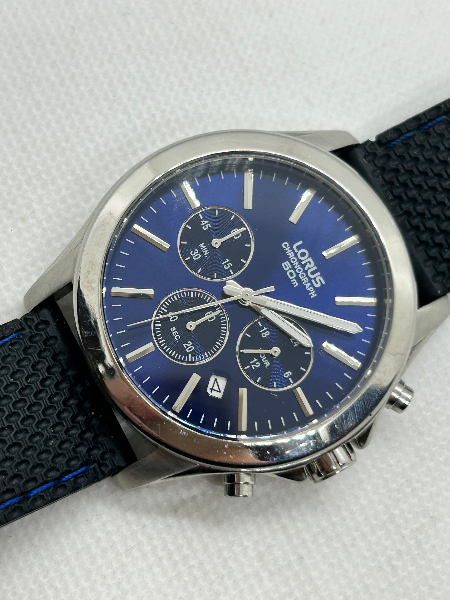 Lorus quartz Chronograph watch blue dial and date function