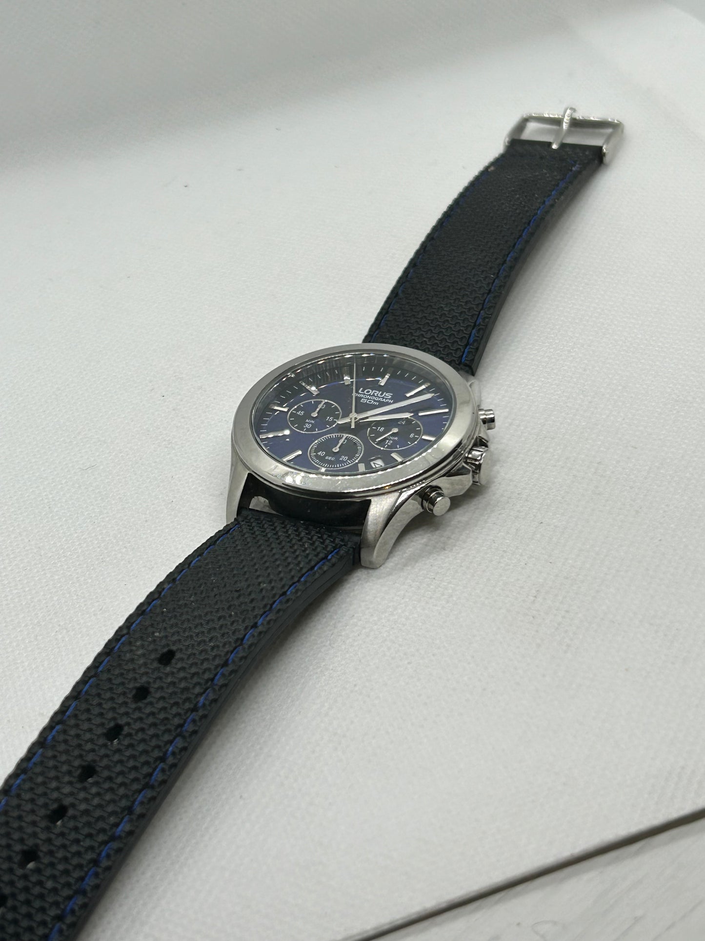 Lorus quartz Chronograph watch blue dial and date function