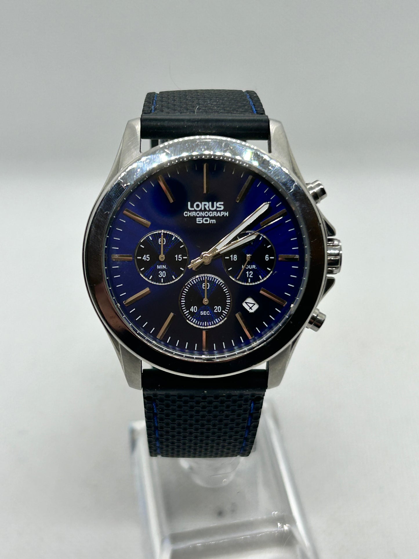 Lorus quartz Chronograph watch blue dial and date function