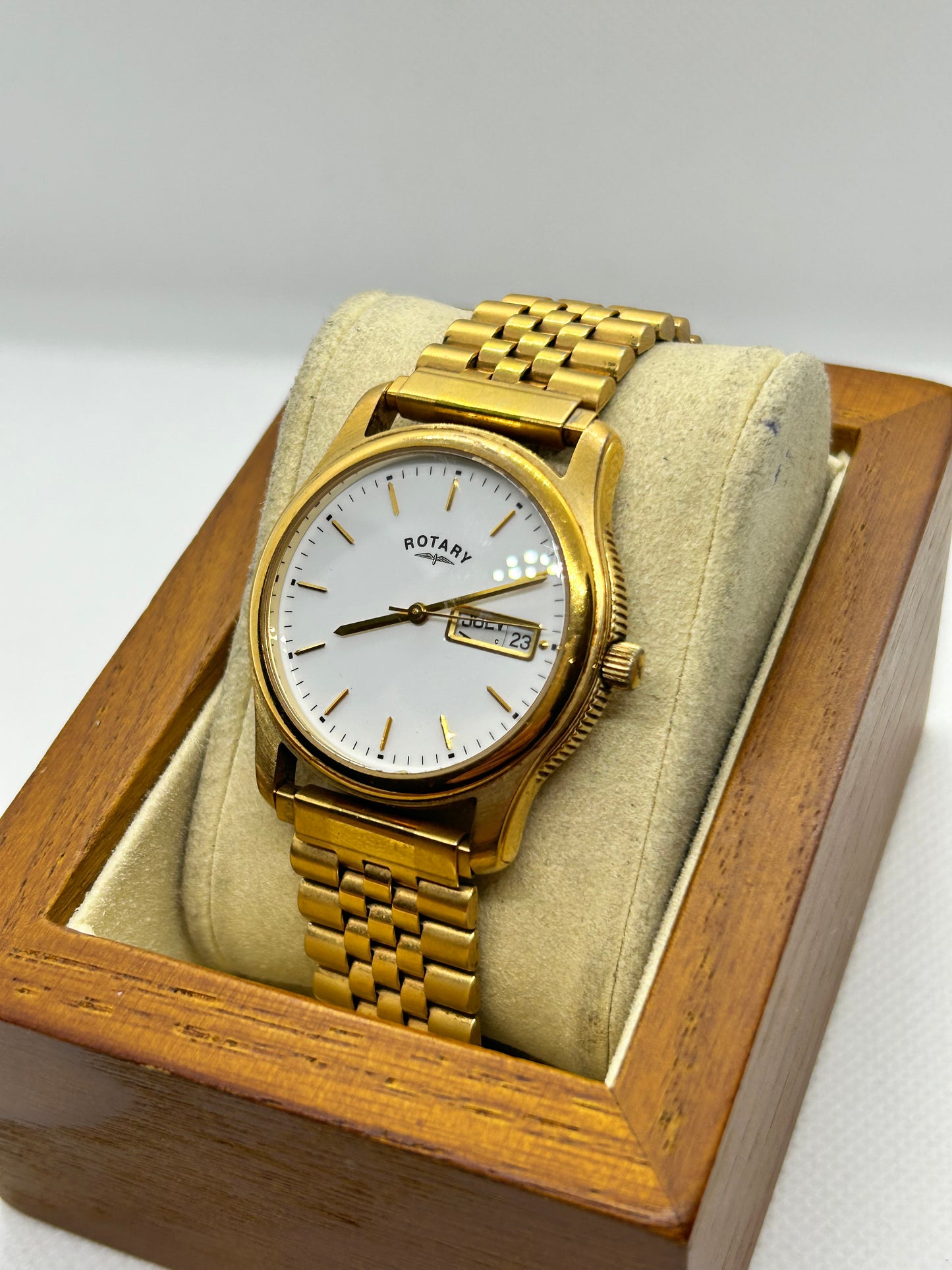 Rotary quartz day date watch gold watch with white dial