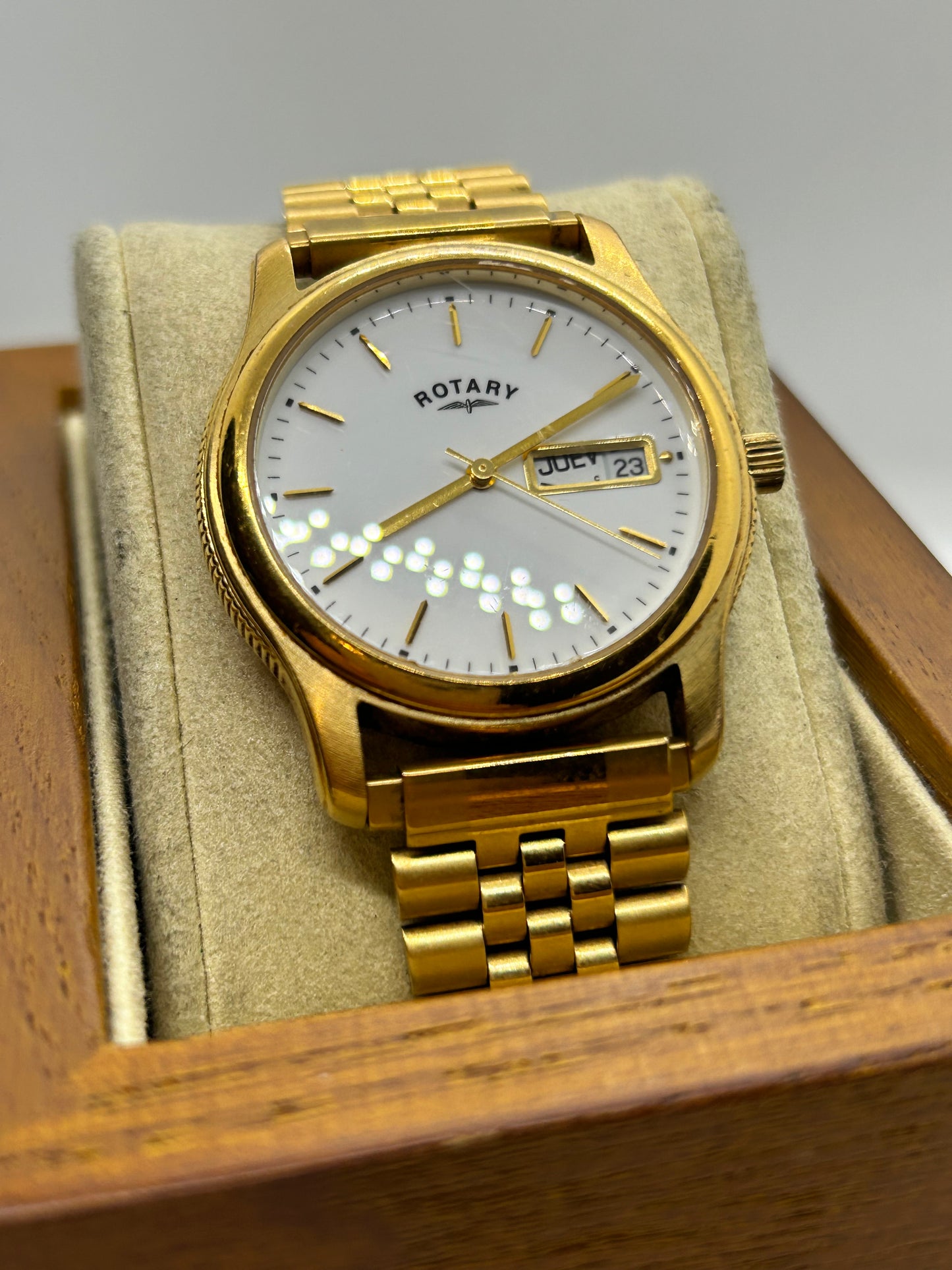 Rotary quartz day date watch gold watch with white dial