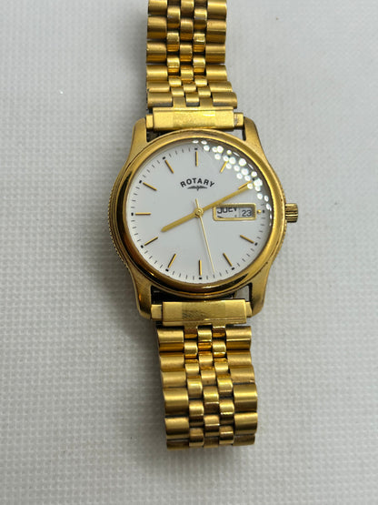 Rotary quartz day date watch gold watch with white dial