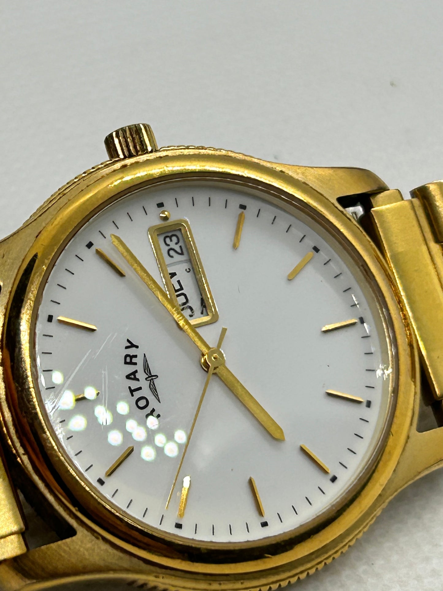 Rotary quartz day date watch gold watch with white dial