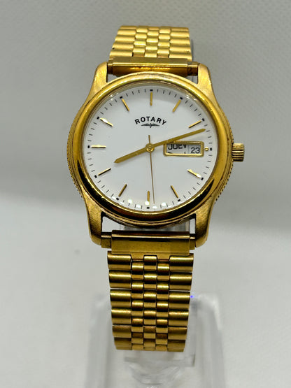 Rotary quartz day date watch gold watch with white dial