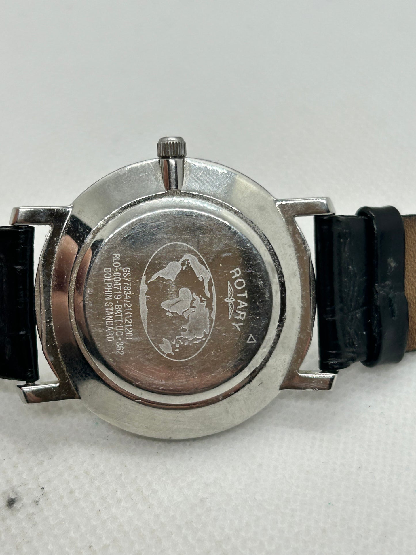 Rotary quartz silver dress watch black strap and date function with box