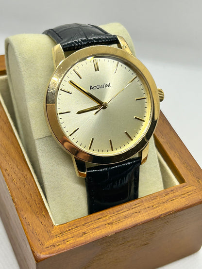 Accurist gold quartz smart dress watch black strap