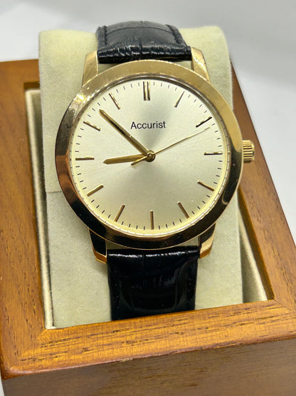 Accurist gold quartz smart dress watch black strap