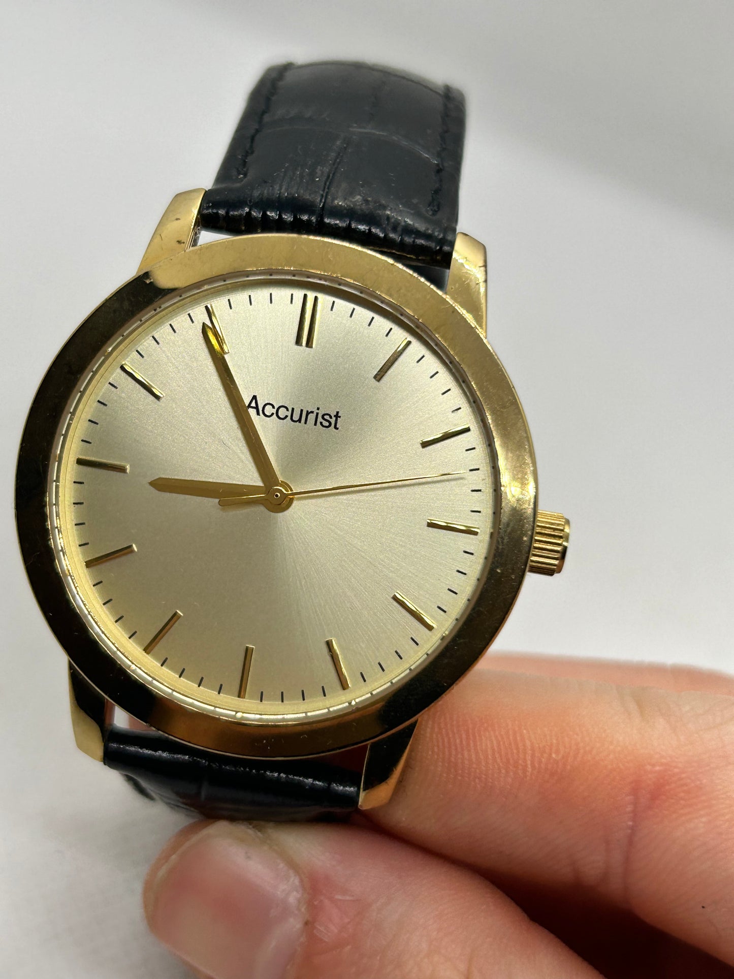 Accurist gold quartz smart dress watch black strap