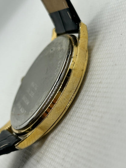 Accurist gold quartz smart dress watch black strap