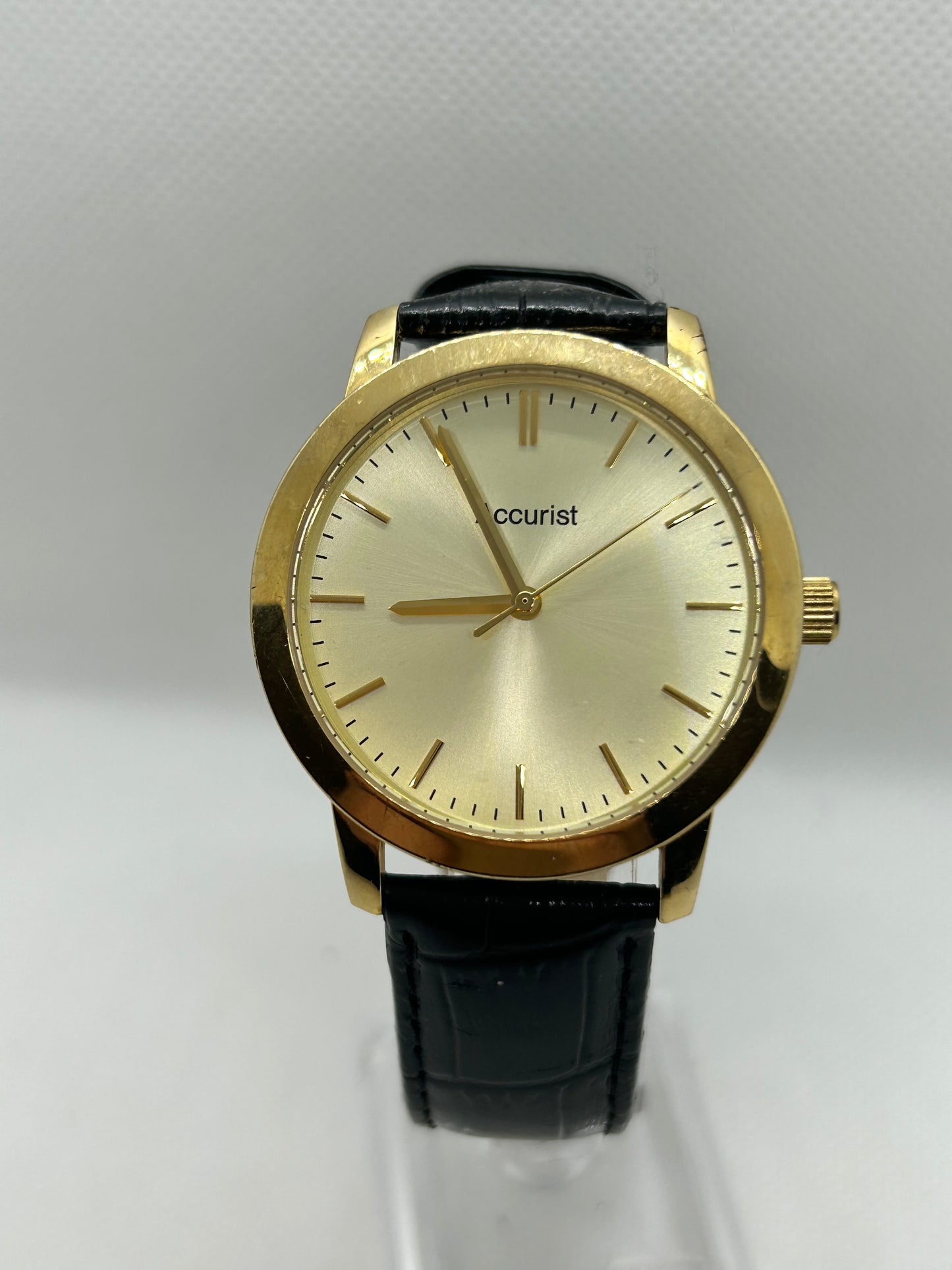 Accurist gold quartz smart dress watch black strap