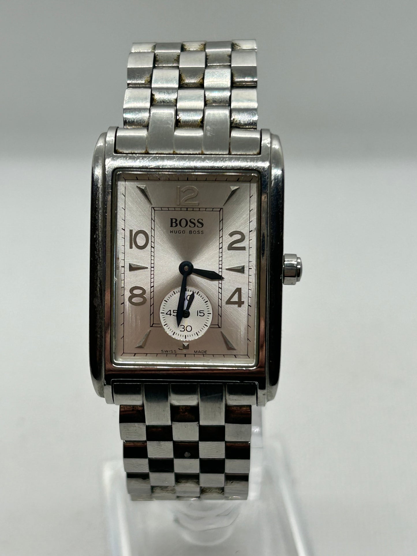 Hugo Boss dress quartz watch tank style with silver dial and sub seconds dial