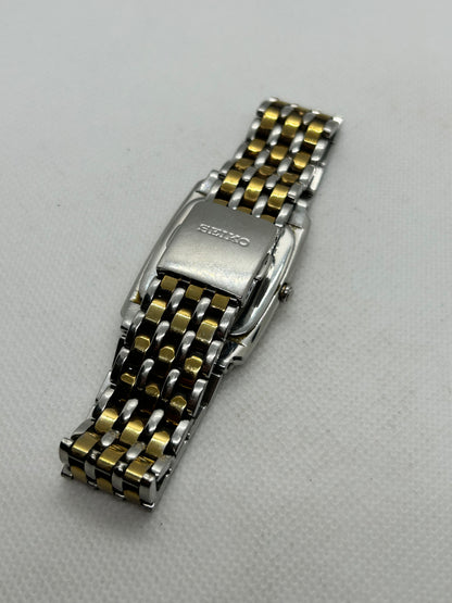 Seiko tank style quartz dress watch two tone silver and gold with date function