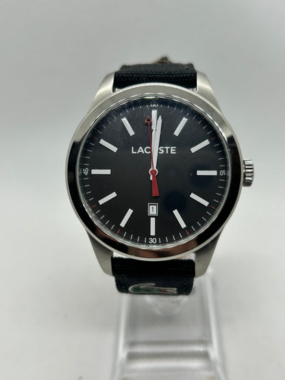 Lacoste men’s quartz watch black dial and black strap with box