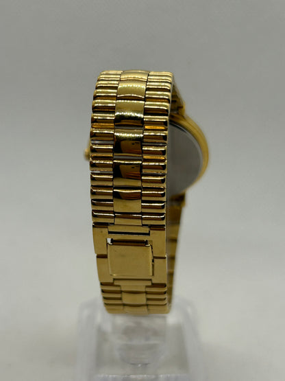 Seiko dress watch quartz gold watch with black dial and date function, with box