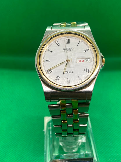 Seiko SQ100 quartz watch two tone day date watch