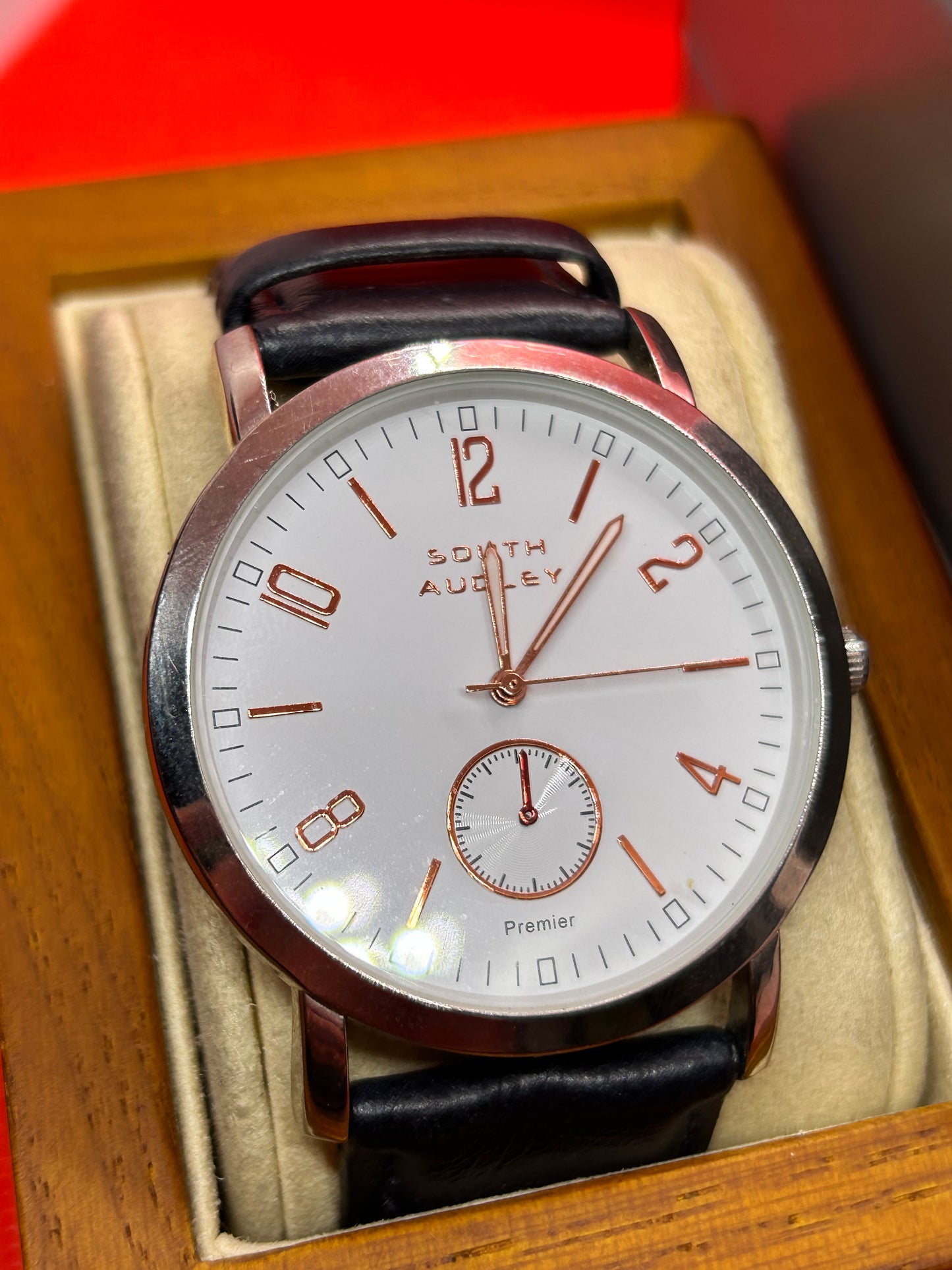 South Audley quartz watch white dial with rose baron, with box