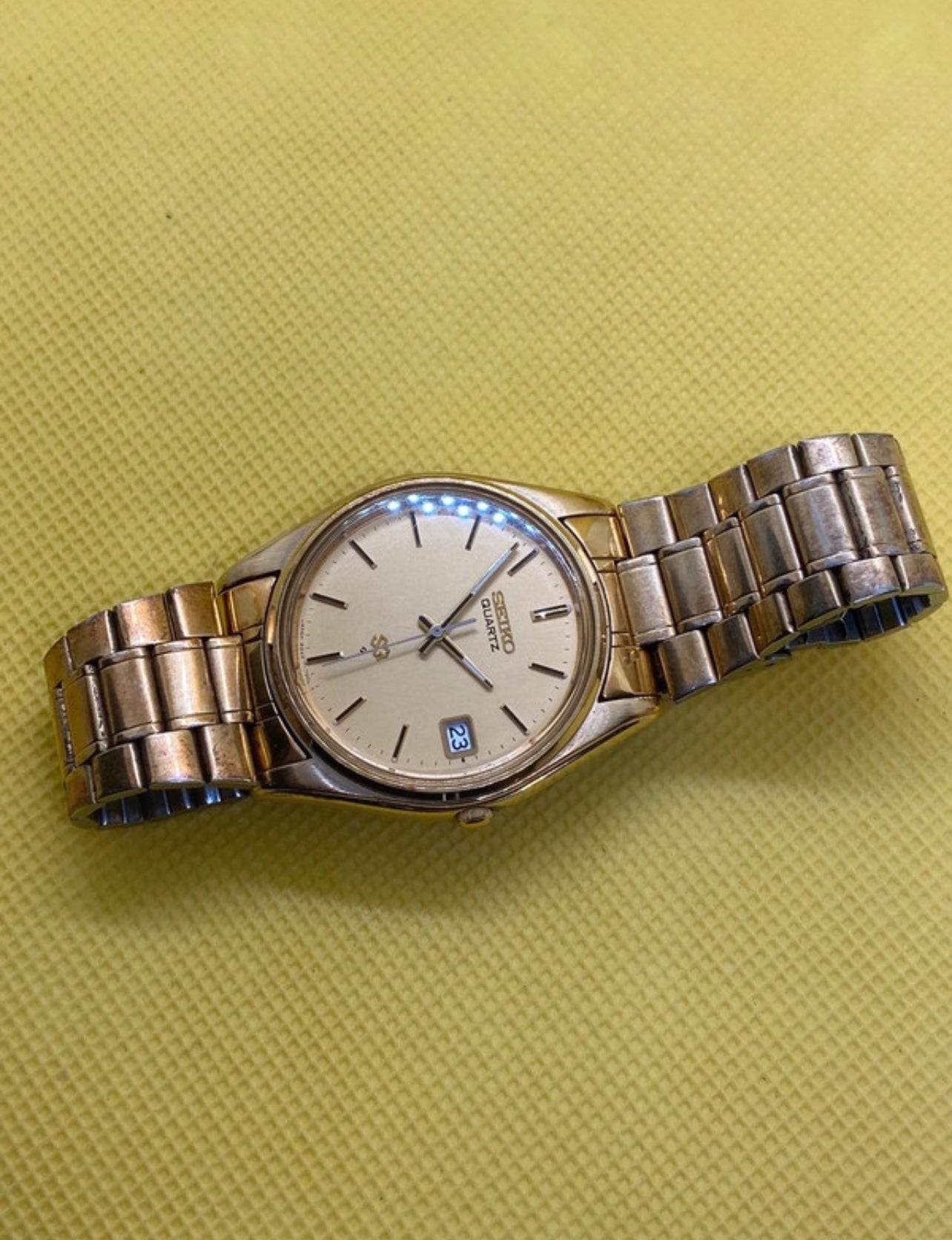 Seiko SQ quartz watch all gold with presidential style bracelet and date function