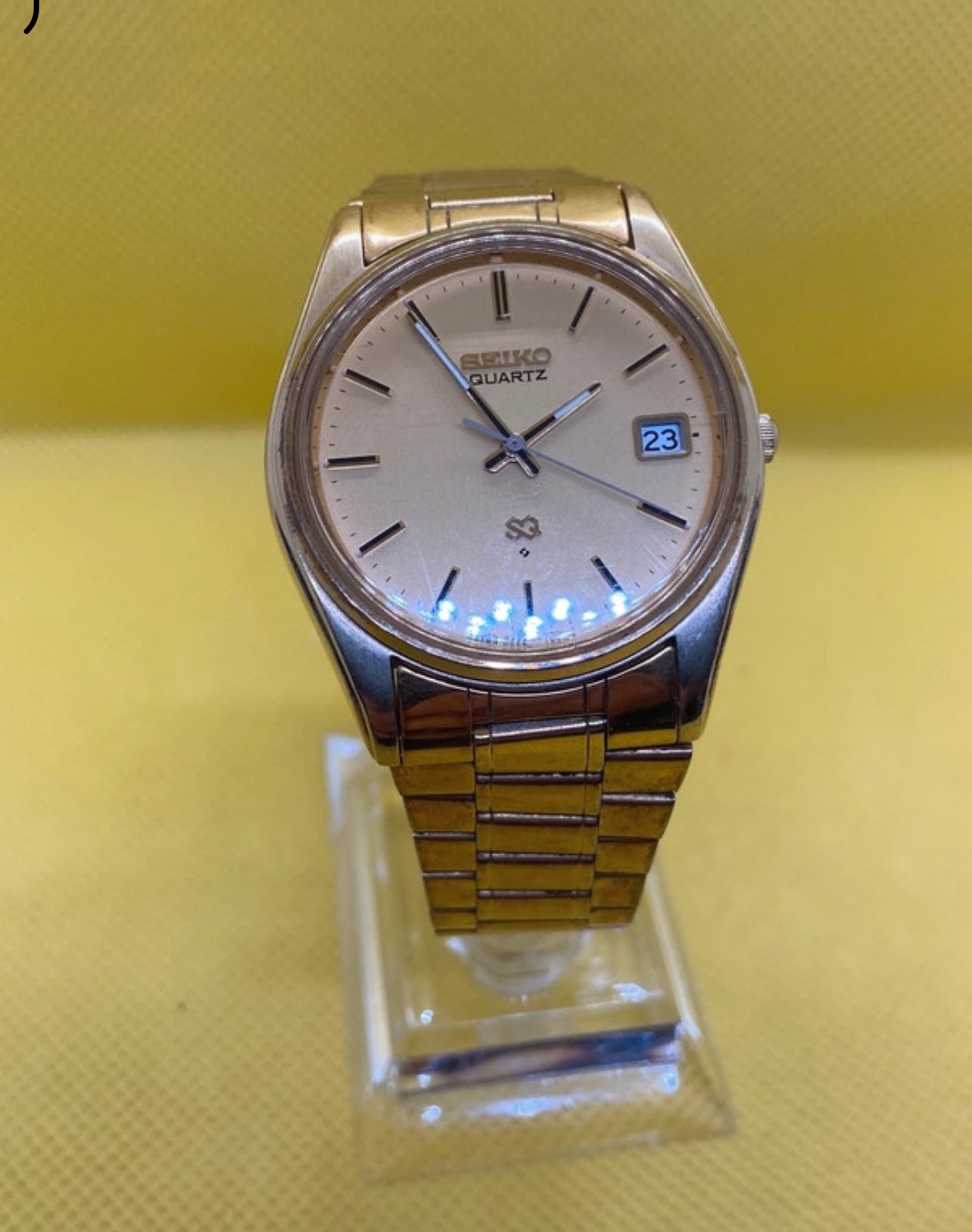 Seiko SQ quartz watch all gold with presidential style bracelet and date function