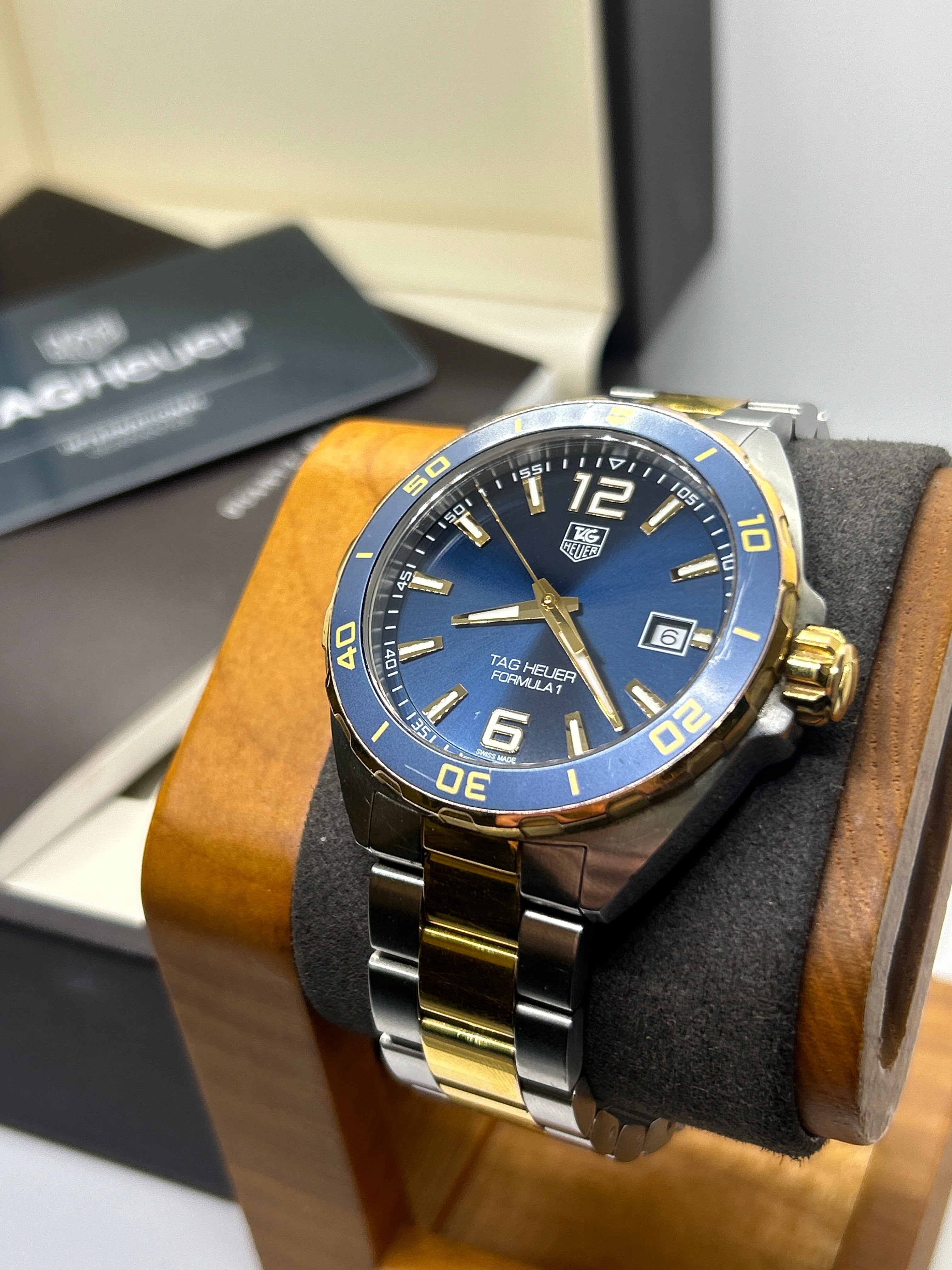 Tag Heuer watch gold and blue “bluesy” WA1120 box papers and gurantee card