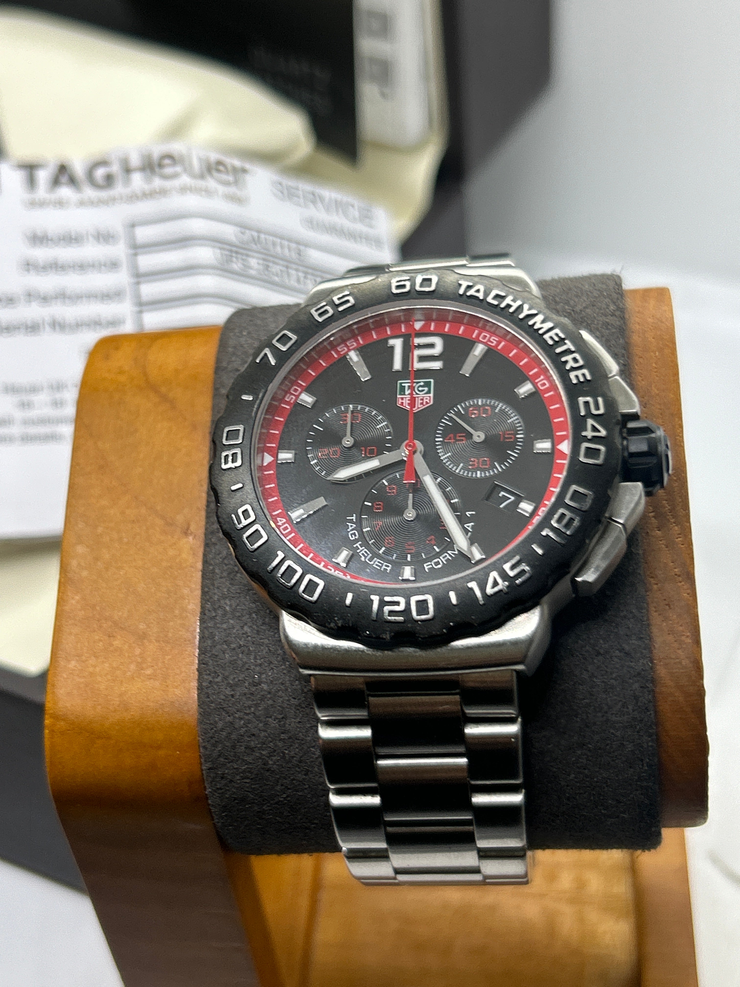 Tag Heuer CAU1116 chronograph silver watch black and red dial with box and papers