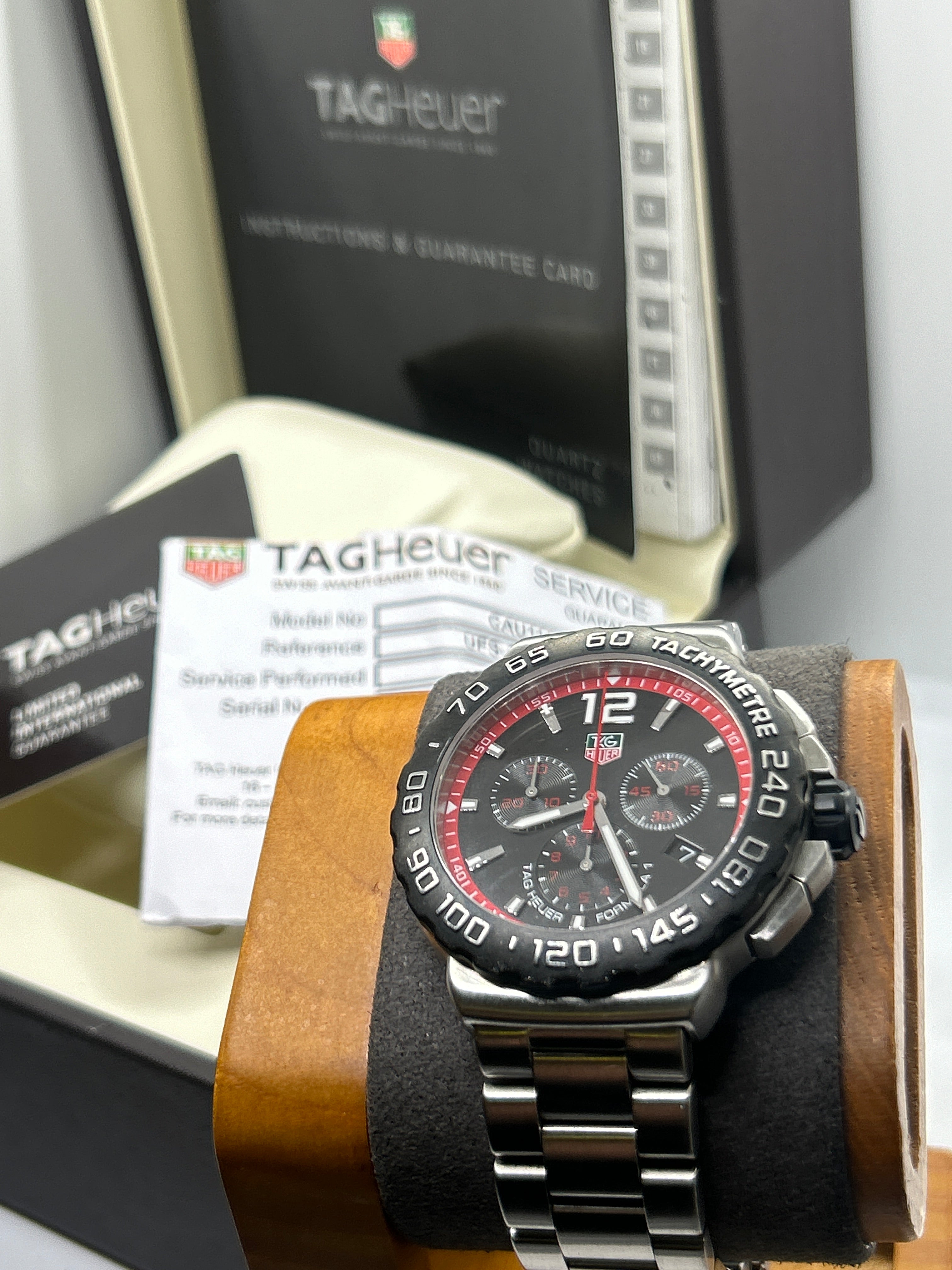 Tag Heuer CAU1116 chronograph silver watch black and red dial with box and papers
