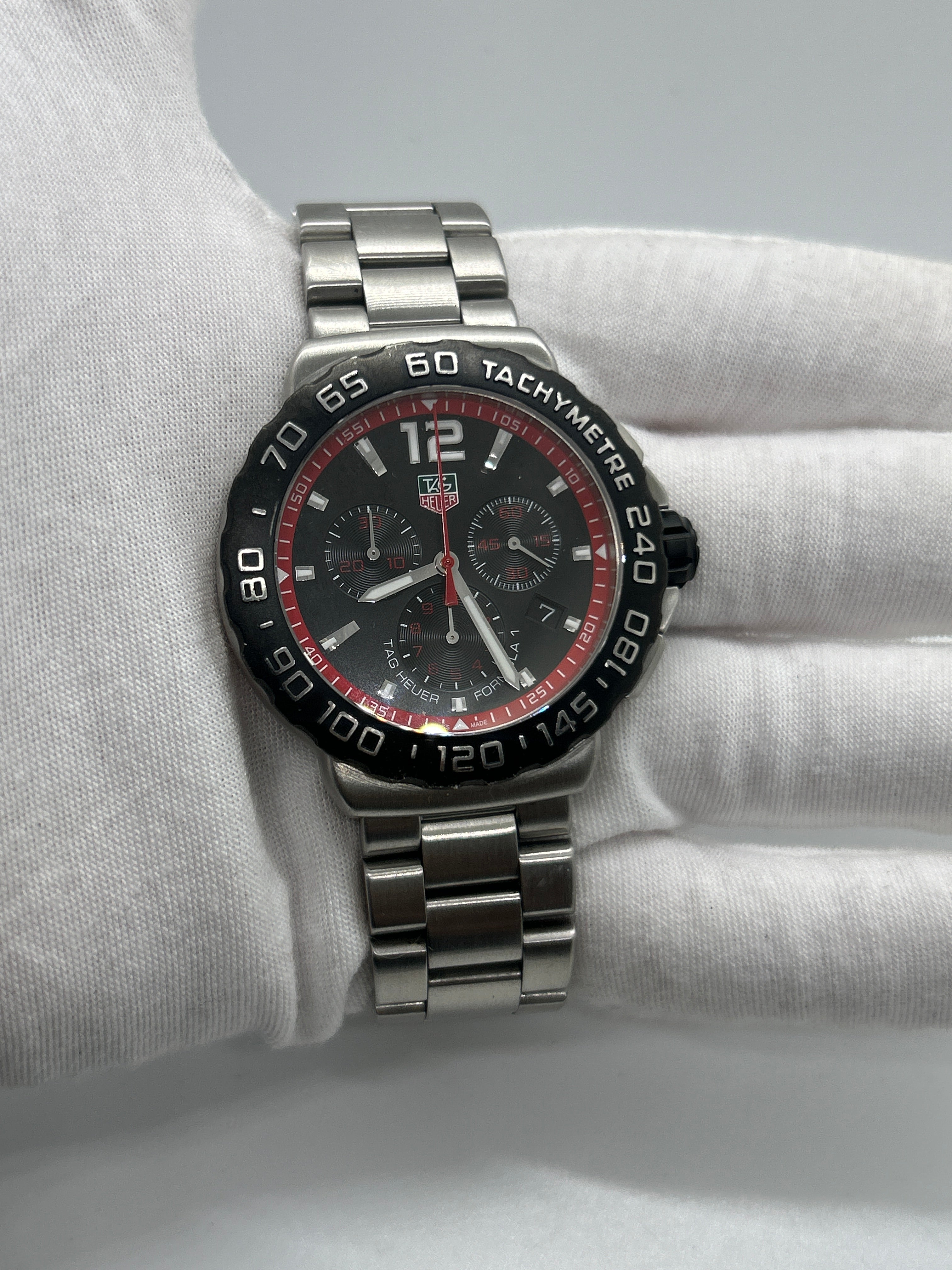 Tag Heuer CAU1116 chronograph silver watch black and red dial with box and papers