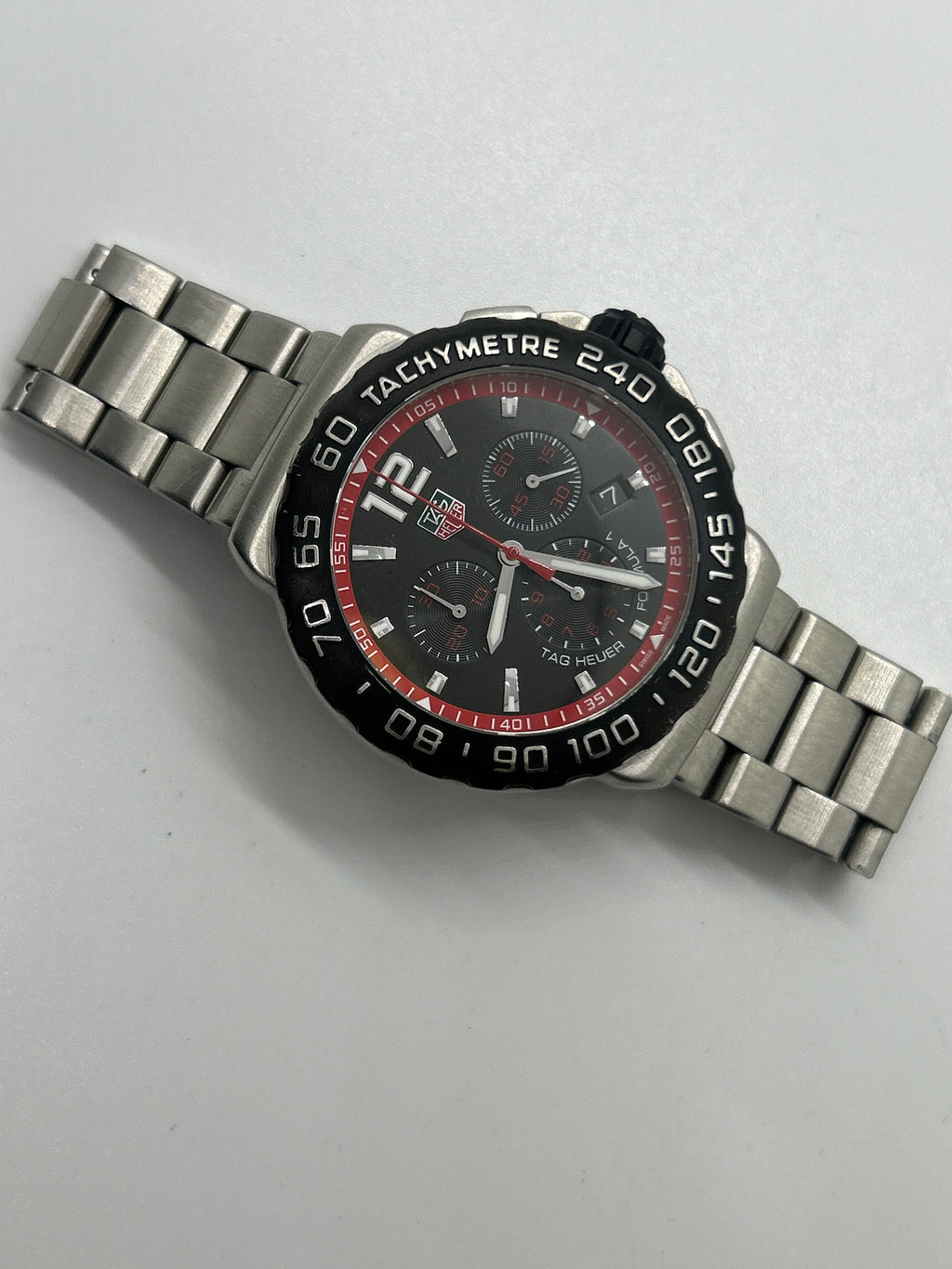 Tag Heuer CAU1116 chronograph silver watch black and red dial with box and papers