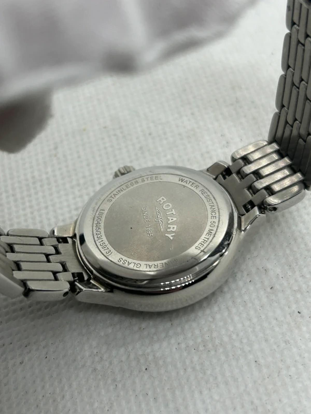 Ladies Rotary diamanté dial silver watch with box and papers