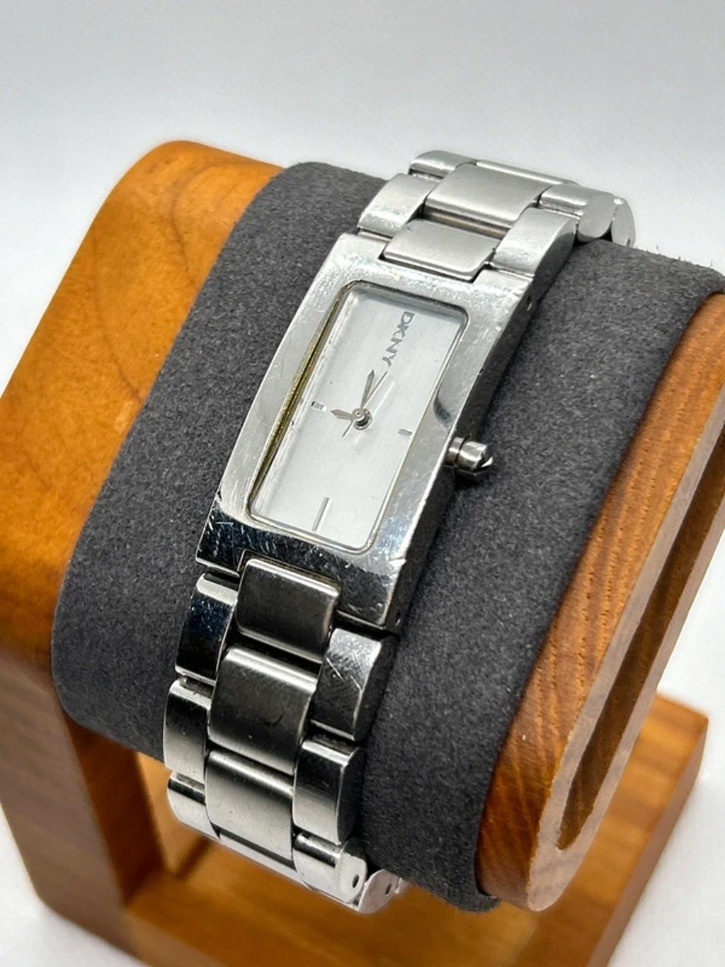Ladies DKNY slim size silver watch with white dial and silver bracelet