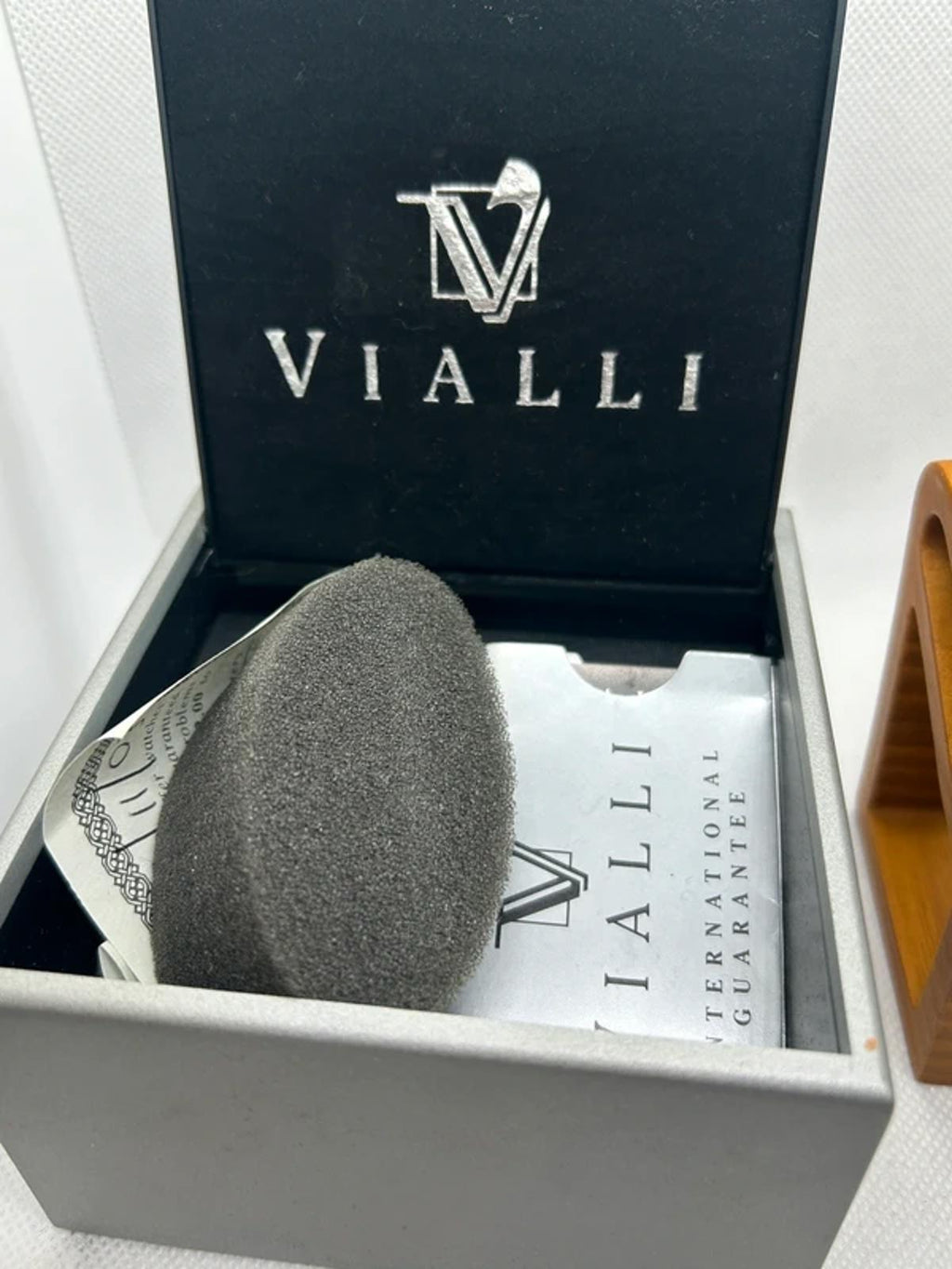 Vialli champagne gold tank watch with patina box and papers