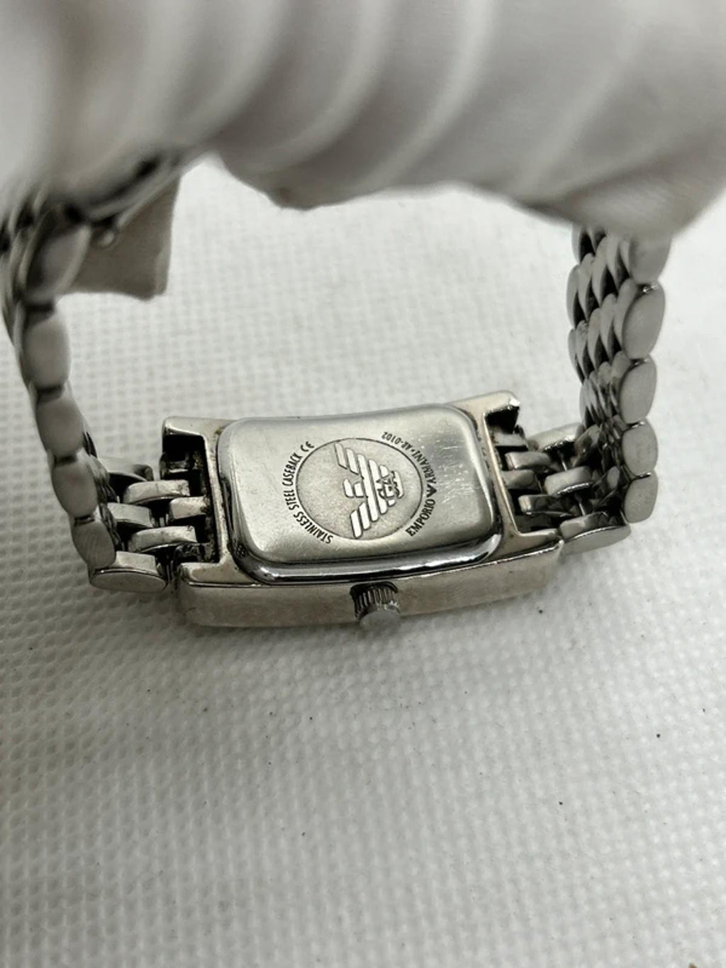 Emporio Armani ladies tank shape watch silver case mint dial