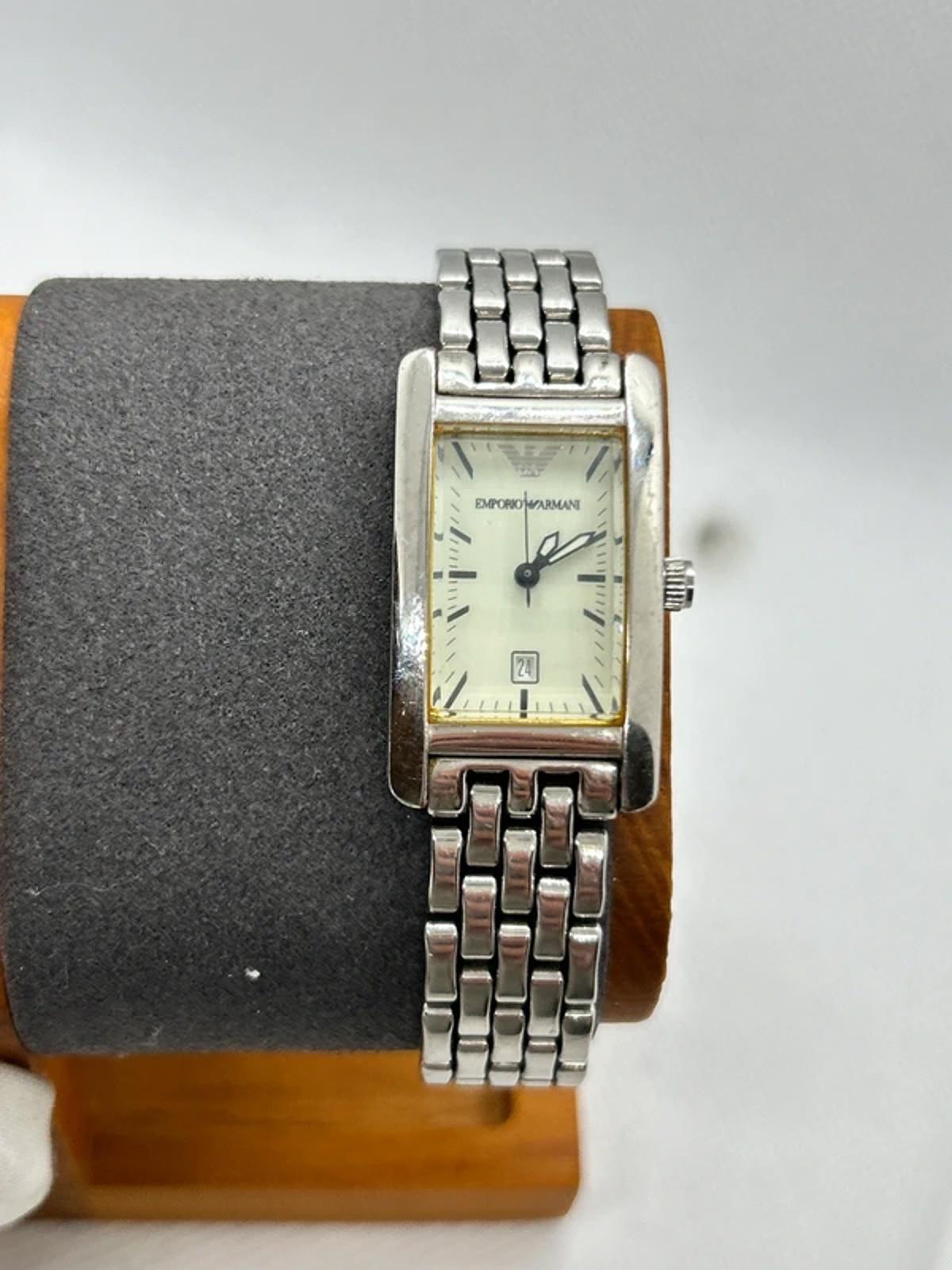 Emporio Armani ladies tank shape watch silver case mint dial