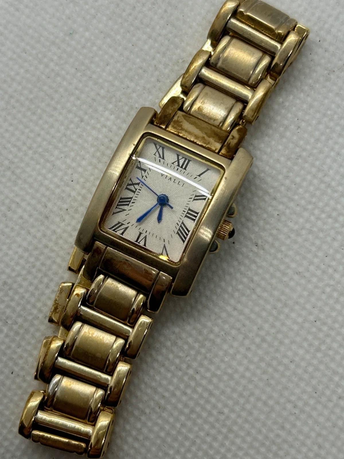 Vialli champagne gold tank watch with patina box and papers