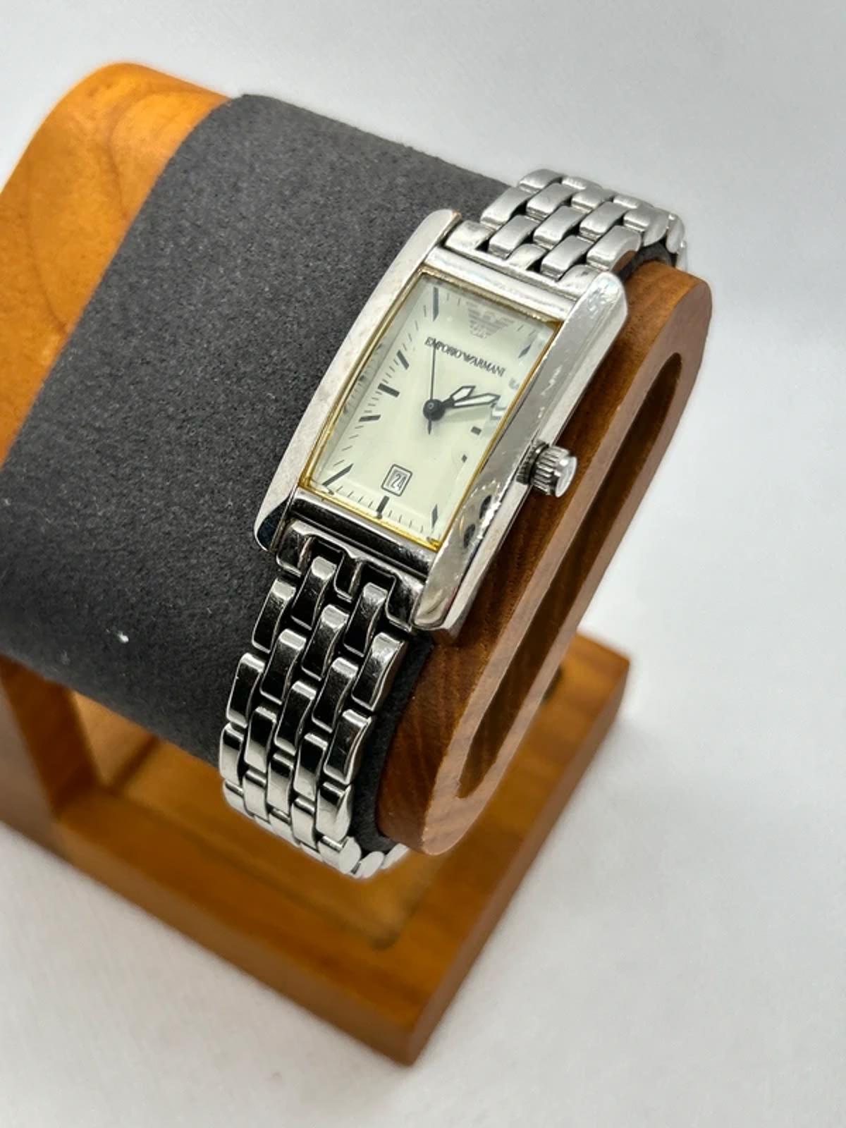 Emporio Armani ladies tank shape watch silver case mint dial
