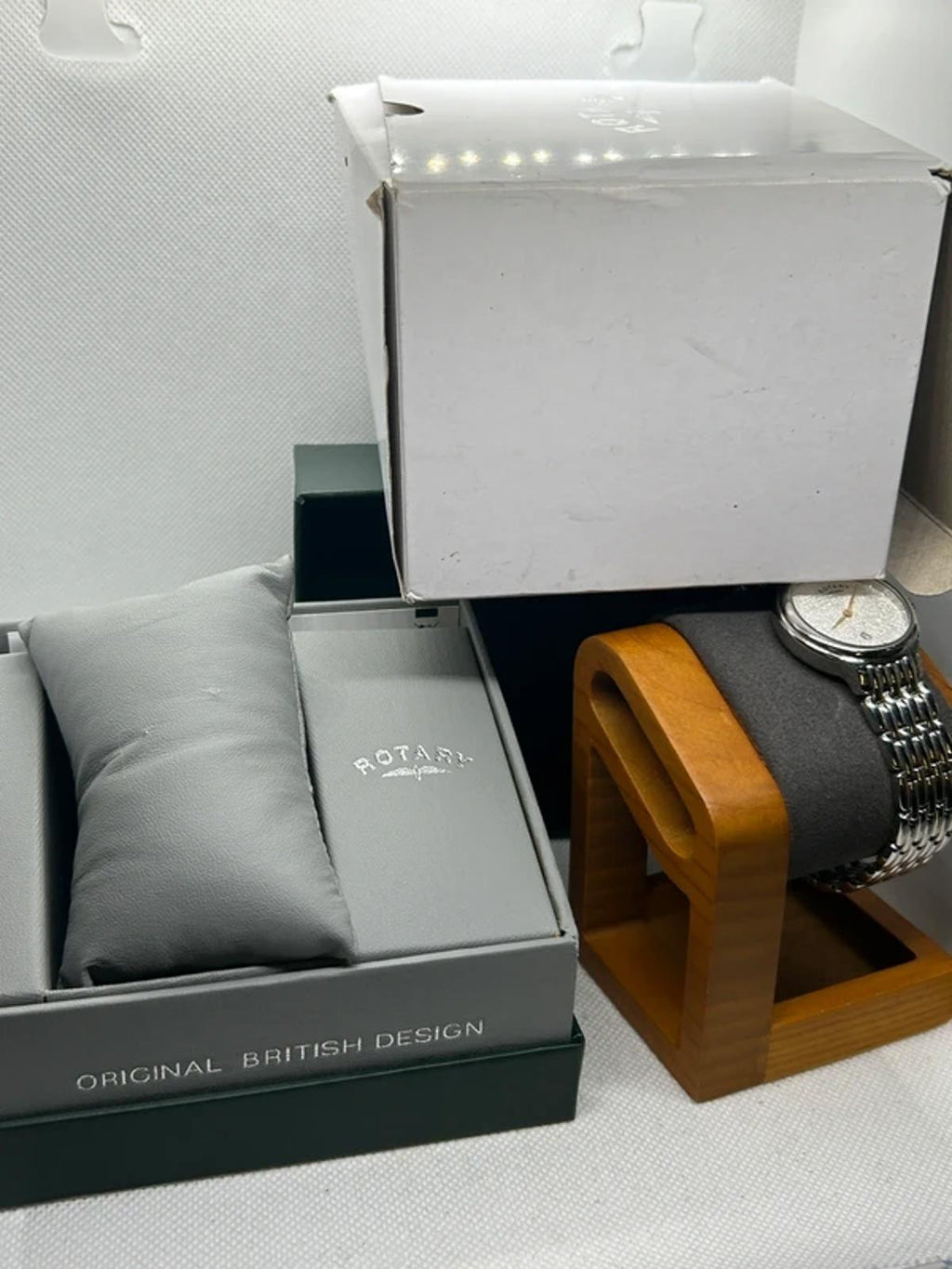 Ladies Rotary diamanté dial silver watch with box and papers