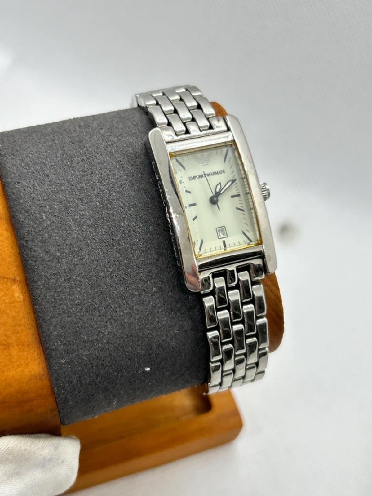Emporio Armani ladies tank shape watch silver case mint dial