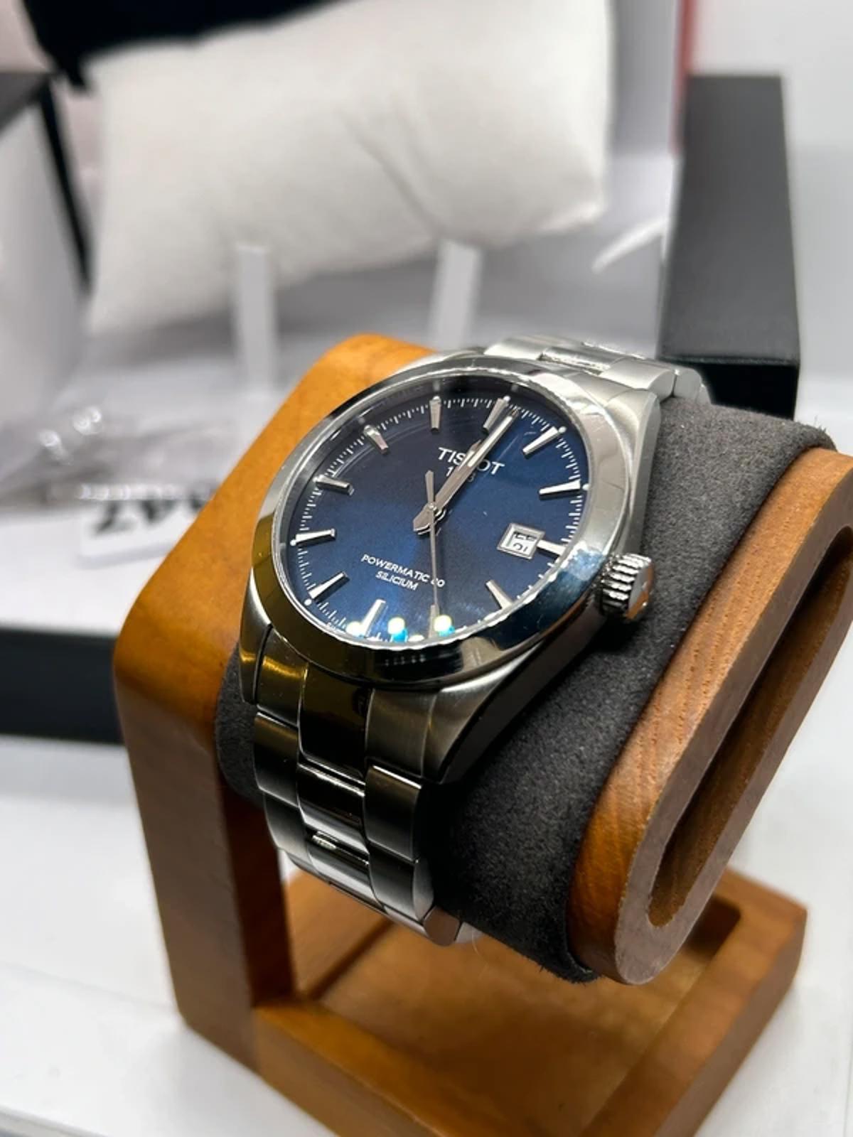 Tissot watch automatic powermatic sunburst blue dial with box and papers