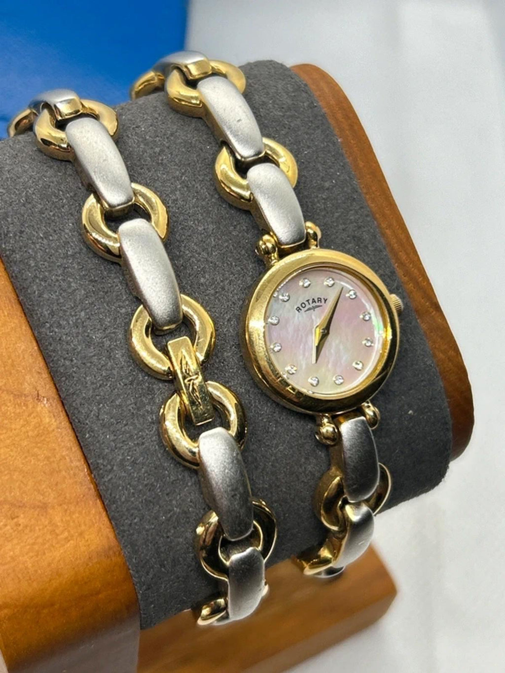 Ladies Rotary gold and silver watch matching bracelet with box and papers