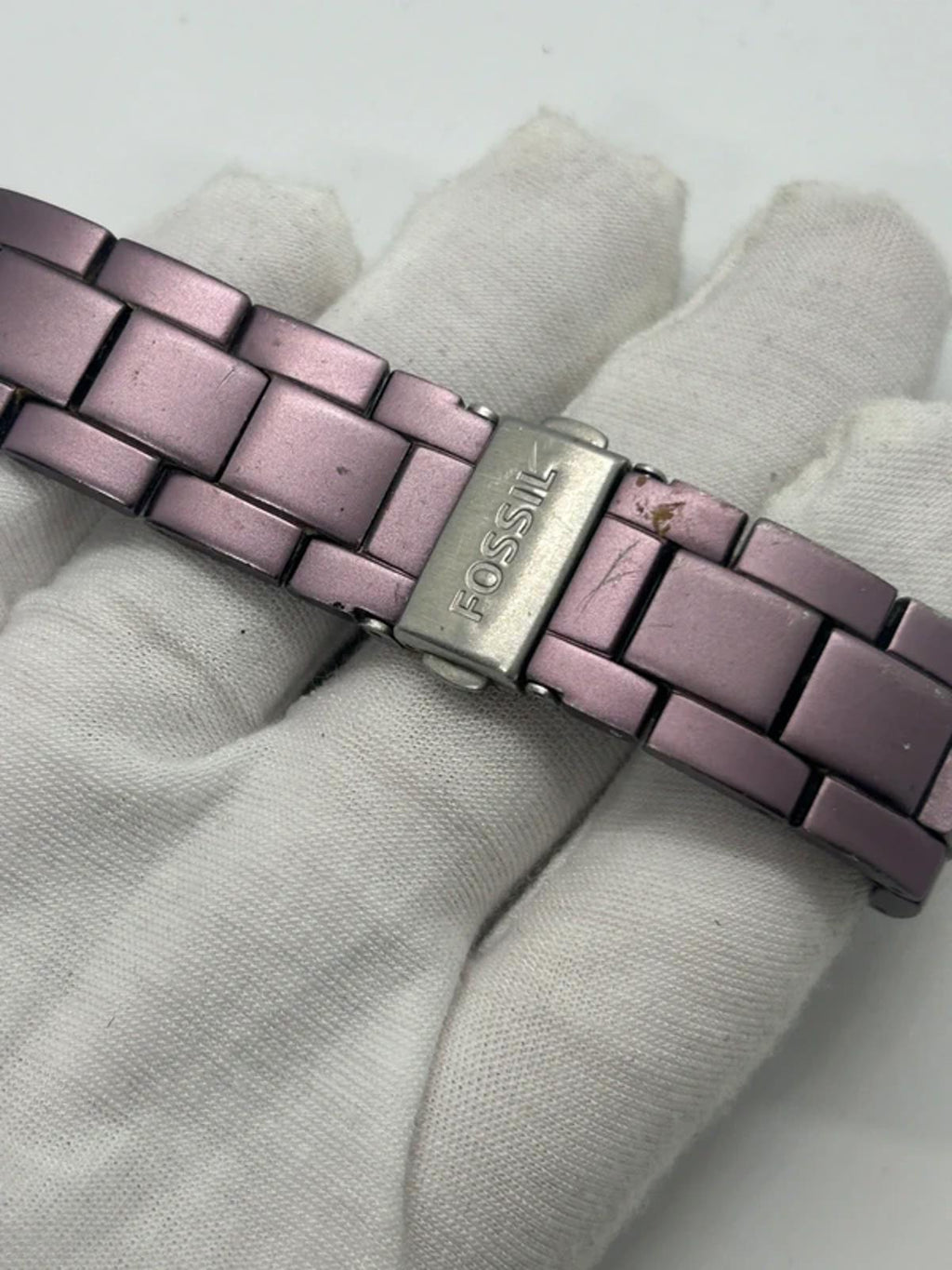 Ladies Lilac fossil quartz watch with gemstone bezel