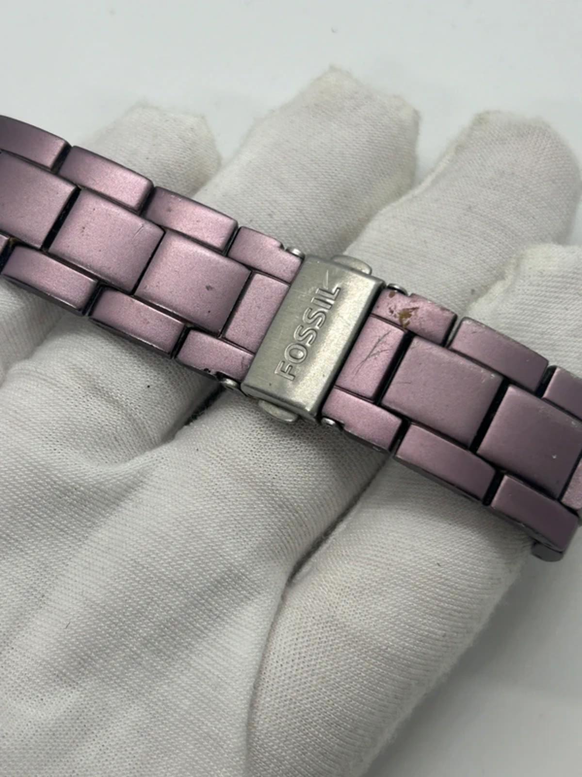 Ladies Lilac fossil quartz watch with gemstone bezel