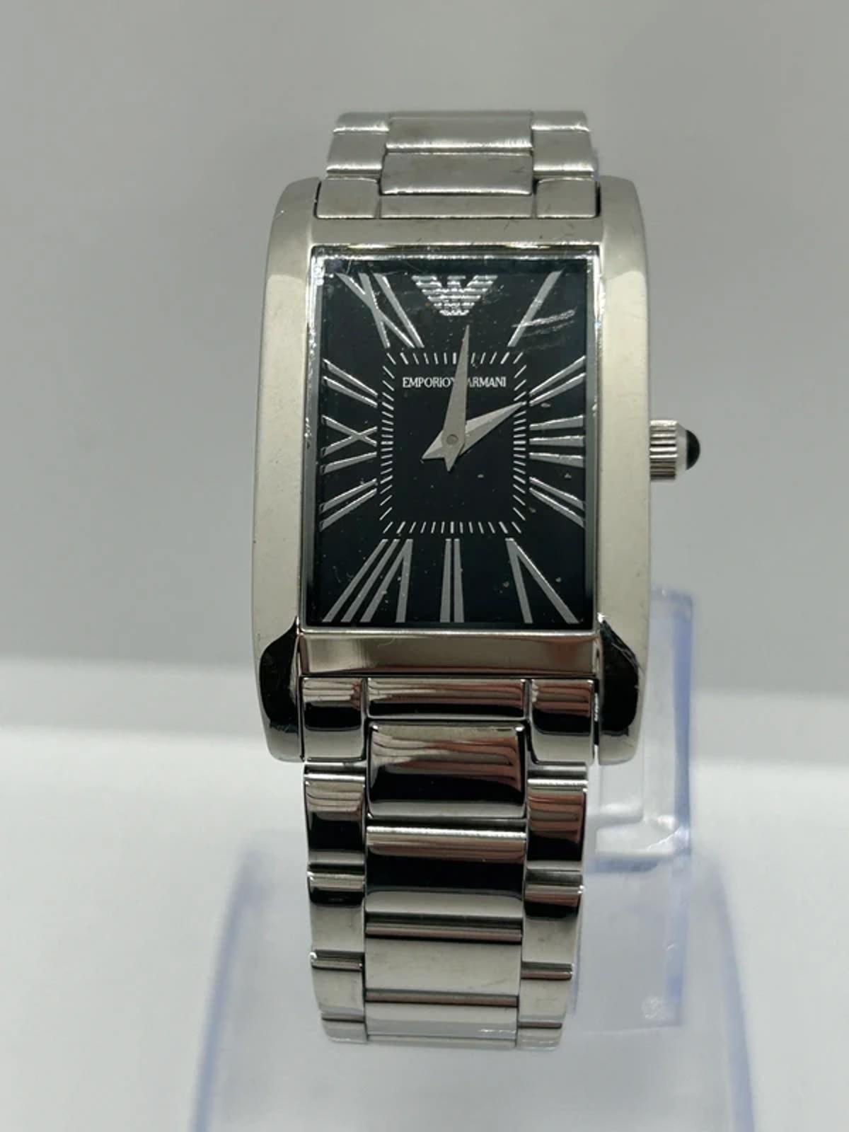 Unisex sized Emporio Armani  silver and black watch box and spare links