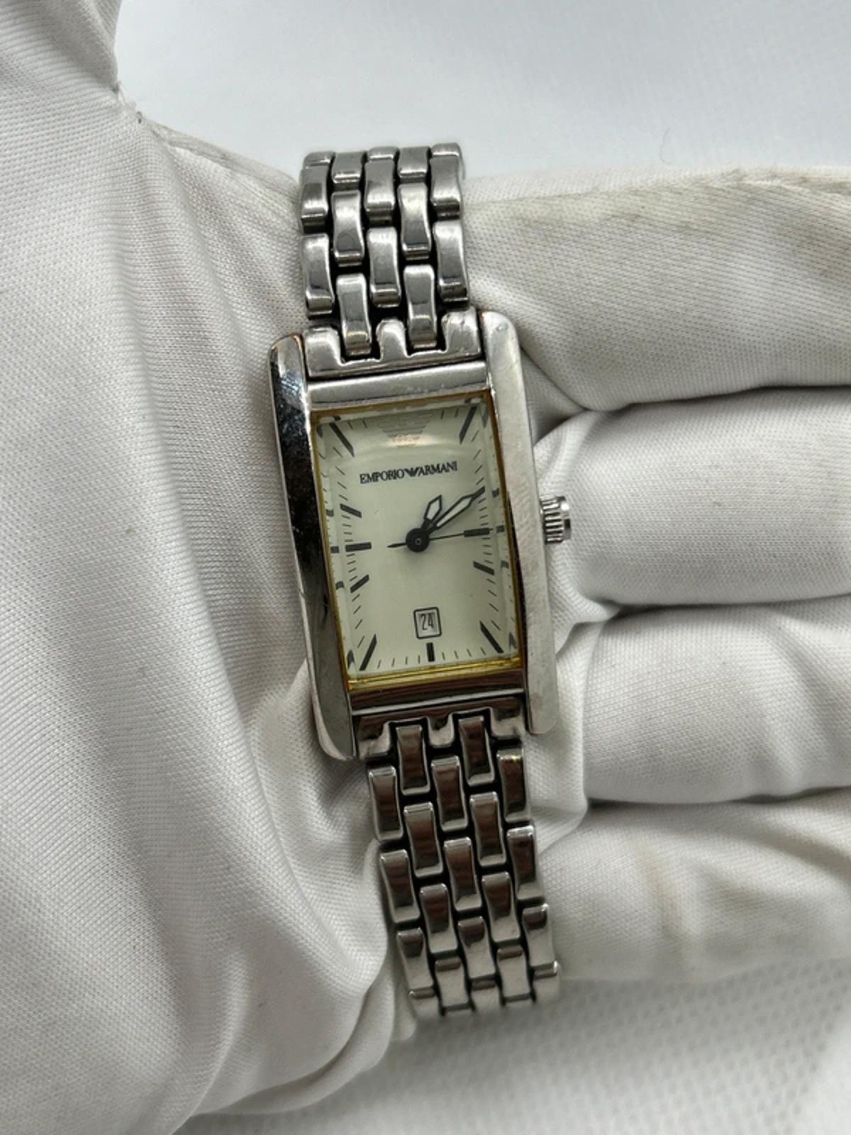 Emporio Armani ladies tank shape watch silver case mint dial