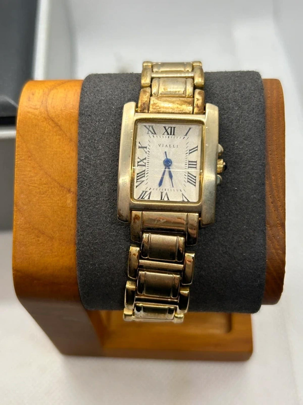 Vialli champagne gold tank watch with patina box and papers