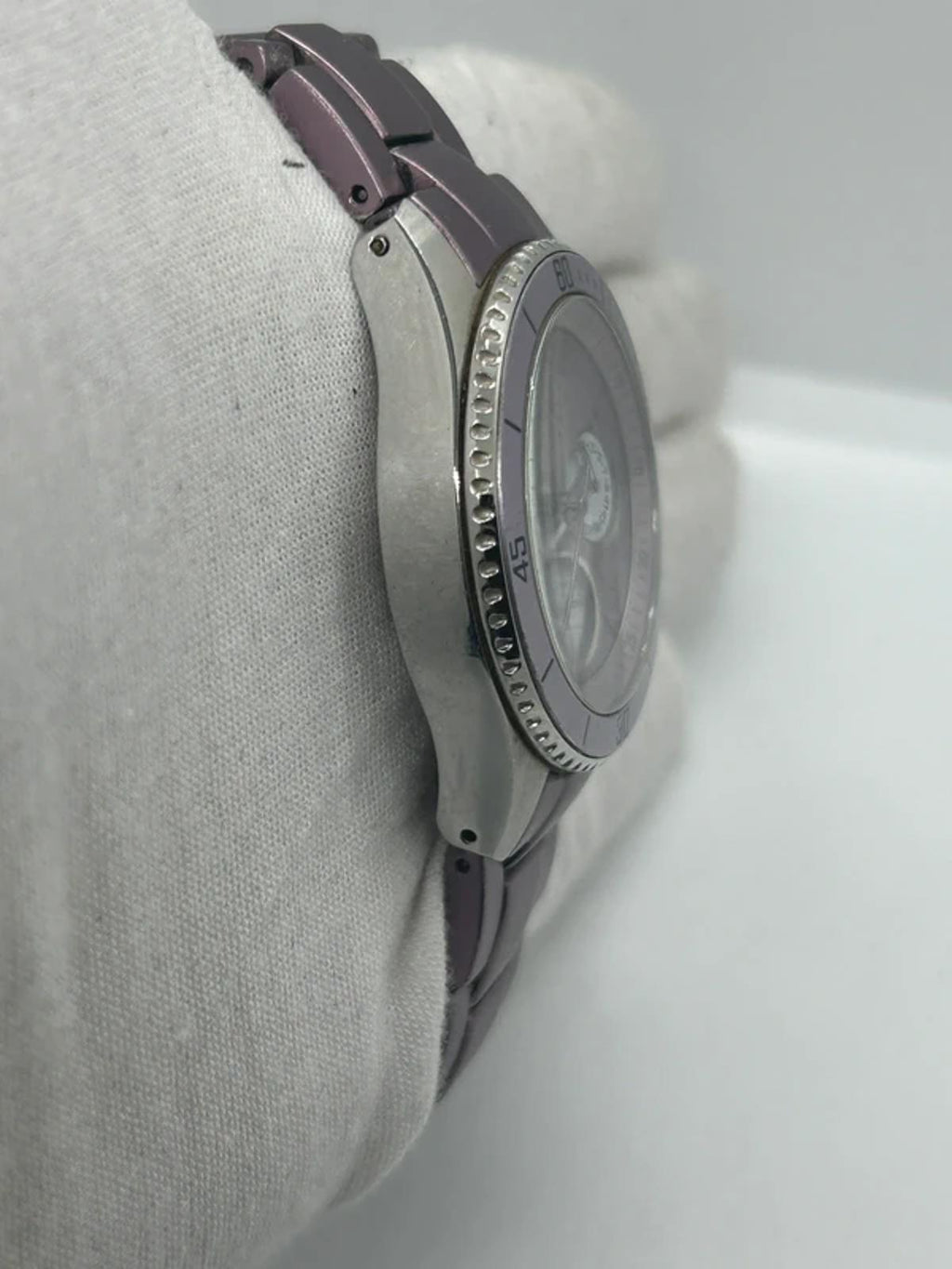 Ladies Lilac fossil quartz watch with gemstone bezel