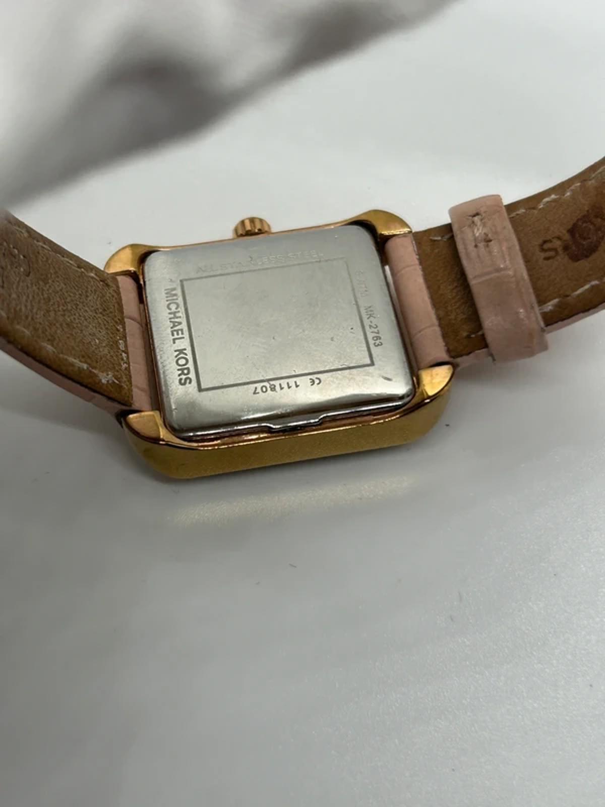 Ladies Michael Kors gold square watch silver dial rose strap with box and papers